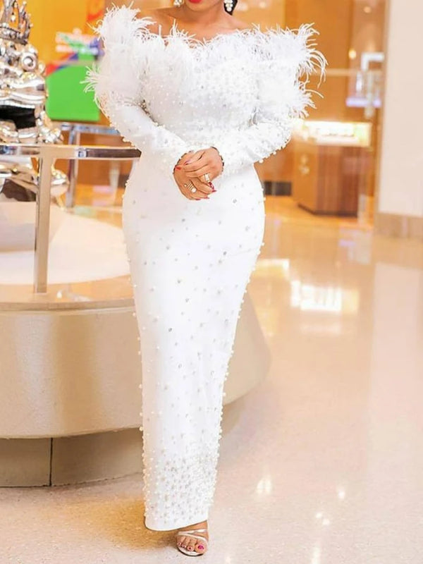 Elegant Feather Maxi Dress for Women - Perfect for Parties, Weddings, and Prom